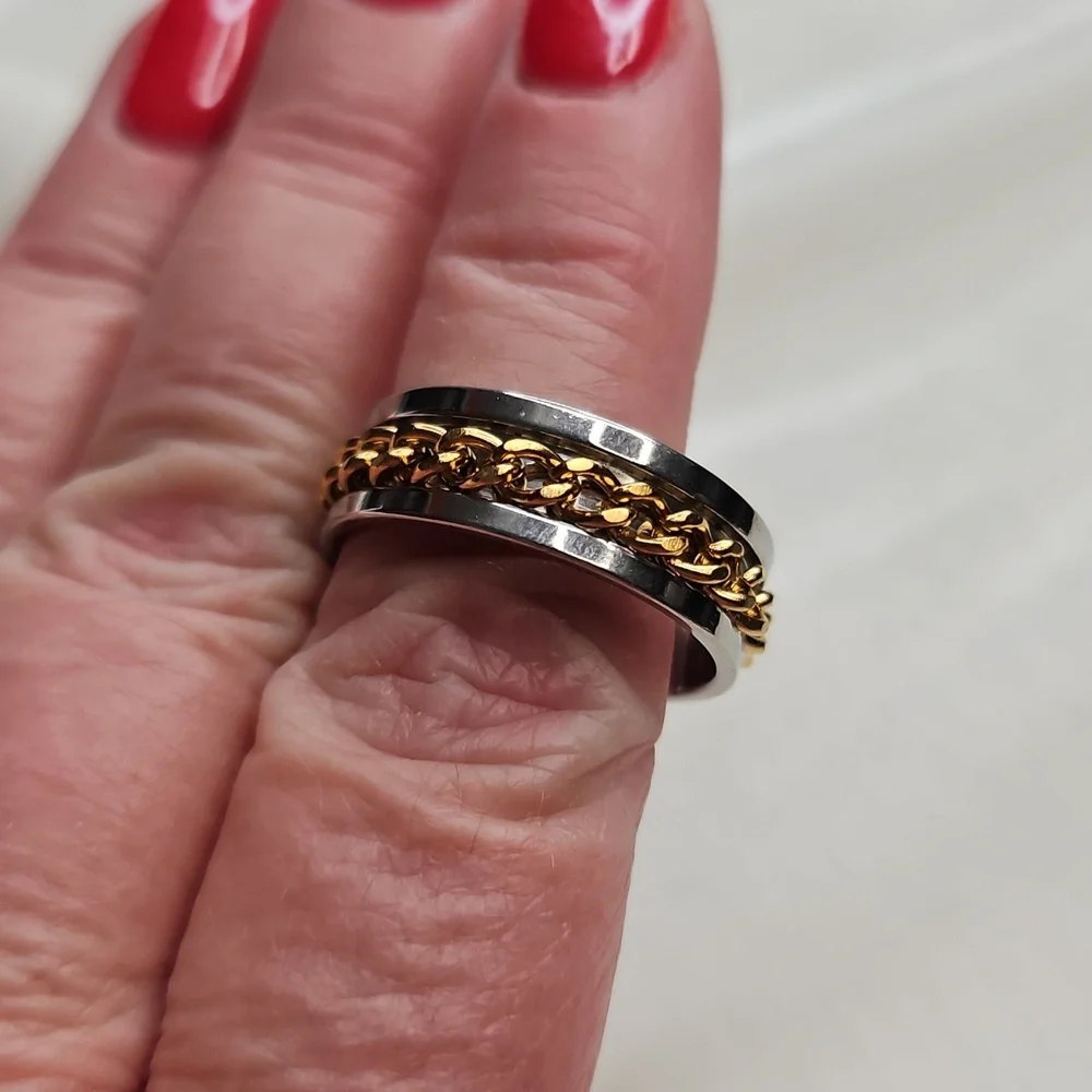 Men's or Unisex Silver Gold Chain Spinner Ring Stainless Steel Band Ring Wedding